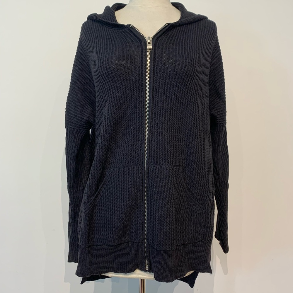 UNIF x Urban Outfitters Black Waffle Hi-Lo Hoodie